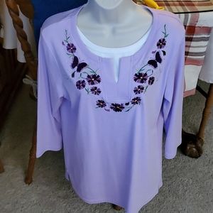 Lavender t-shirt with purple embroidery